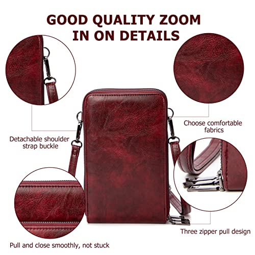 Image of myfriday Small Cell Phone Crossbody Bag, Multi-pocket & 6 Card Slots | 6 card slots, multi-pocket zipper layout and soft synthetic leather keep phone, lipstick, coins and keys ready outdoors
