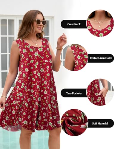 Image of JollieLovin Women Plus Size Curvy Summer Tank Sun Dresses Sleeveless Causal T-Shirt Dress Beach Swing Cover up(L-5X)