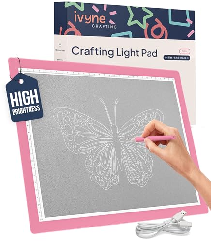 iVyne Corded Light Pad for Weeding Vinyl - A4 Light Box for Drawing - Light Board for Tracing - Light Box for Diamond Painting, Weeding Vinyl, Sketching, Tracing (Pink)