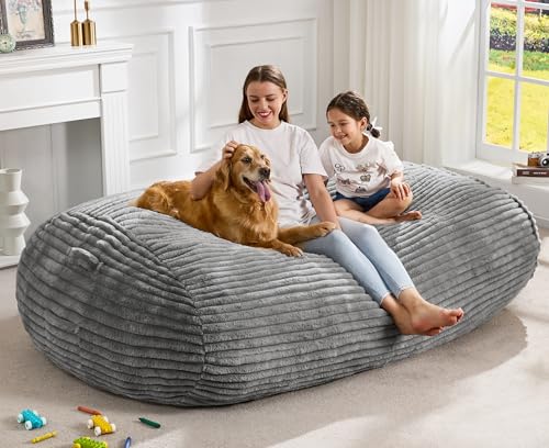 Image of Hobestluk 6FT Bean Bag Chairs Adult Bean Bag with Portable Handle Comfy Large Bean Bag Lounge Chair with Removable Cover for Living Room Bedroom (Stripe Grey, 6FT)