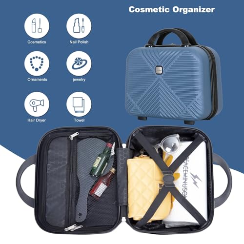 4-Piece Lightweight ABS Luggage Set with 14-Inch Makeup Case - Durable Travel Suitcases with 360° Wheels in Blue4
