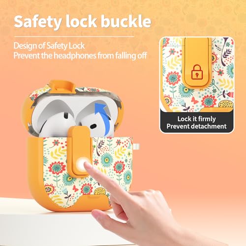 Image of for AirPods 4 Case with Safty Lock & Phone Stand,Cute Floral Pattern Style