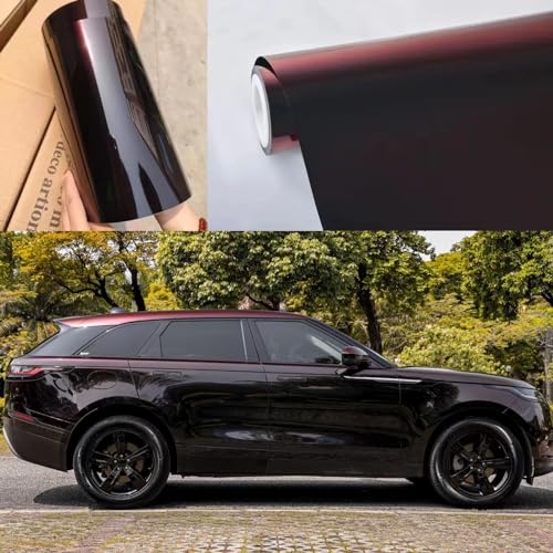 YOLOCKEY Chrome Black Charm Red Vinyl Wrap, Gloss Car Wrap Vinyl Roll Adhesive Decal Film Sheet Air Release Auto DIY Decor, Self-Adhesive Car Wrapping