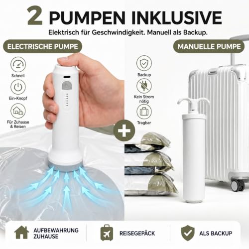 EXTFANS Vakuumbeutel für Kleidung mit Elektrischer Pumpe und Handpumpe – Ansicht 4