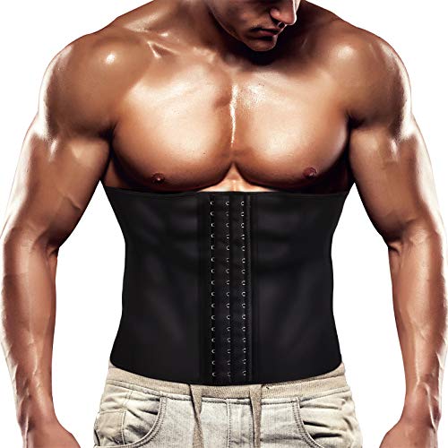 Wonderience Men Waist Trainer Belt Slimming Body Shaper Sweat Corset (Black, M)