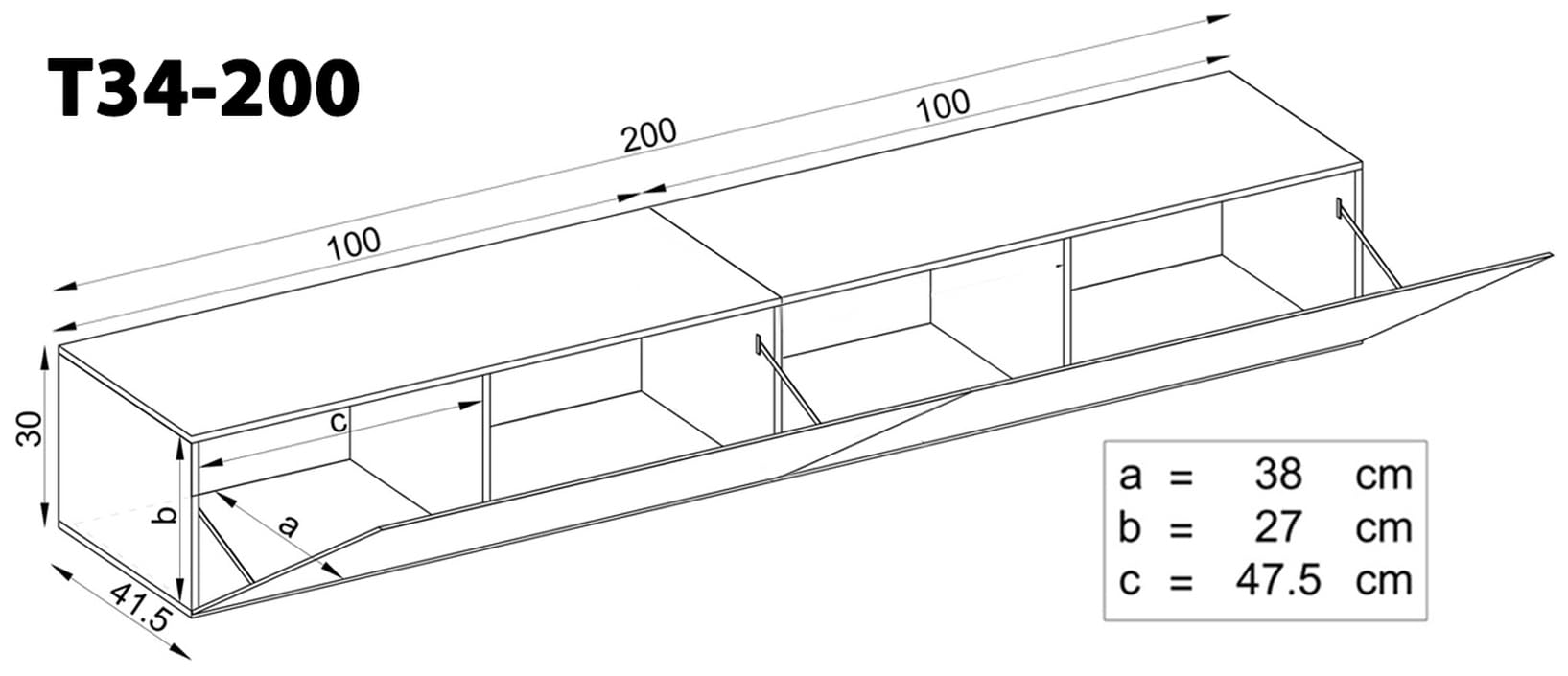 Komodee TV Schrank Loreto Wotan/Schwarz 200x30x41,5 cm