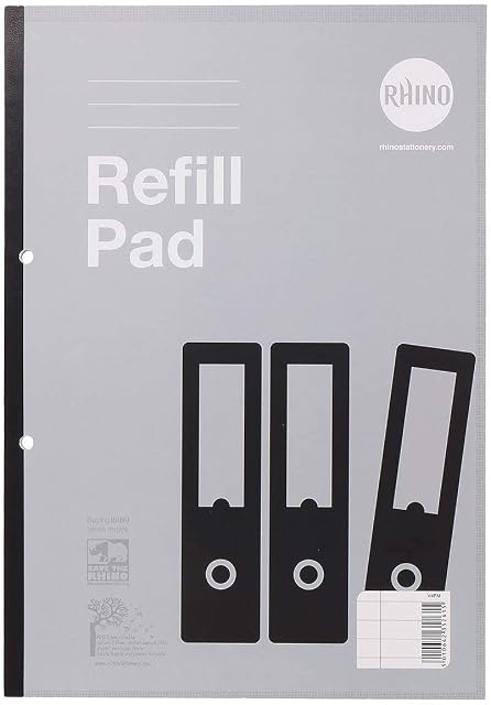 RHINO Stationery A4 Refill Pad 160 Page | 8mm Ruled with Margin | Sidebound Notepad Grey | School Notepad Quality Writing Paper (1)