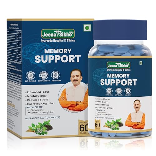 Image of Jeena Sikho Memory Support Tablets | Brain Health Formula with Brahmi, Ginkgo Biloba, Green Tea and B-Vitamins | Improves Concentration, Brain Sharpness | Stress Relief, 60 Tablets, Pack of 1