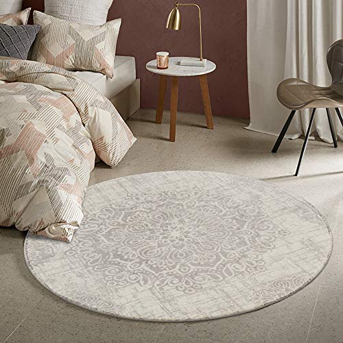 Tapete Redondo Medallion Gris 4 pies Lavable Antideslizante miniatura 4