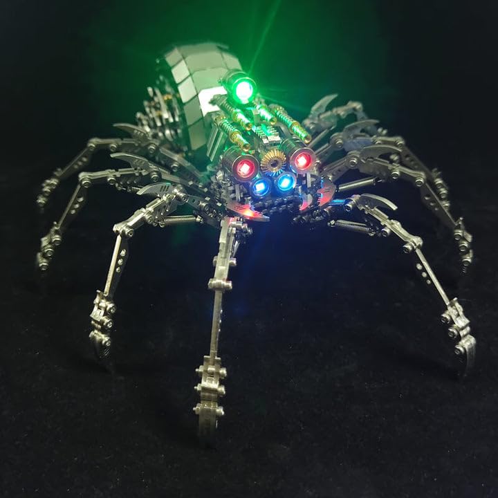 Metalkitor Metalowe puzzle 3D dla dorosłych, zestaw modeli pająków z kolorowym światłem, steampunk, ozdoba DIY, rękodzieło, łamigłówka, idealna dekoracja pokoju i wybór na prezent (250 szt.)