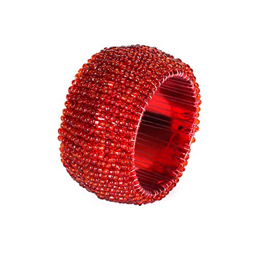 Handmade Round Beaded Napkin Rings For Dinning Table Parties Everyday,Wedding Shower, Baby Shower, Birthday Party,New Years, Thanksgiving, And Family Gathering Napkin Ring, Set Of 12 -Red #TOP2