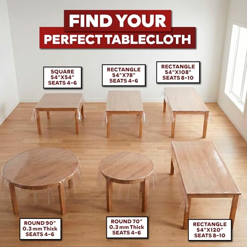 XFasten Round Plastic Table Cloth Cover 70 Inches 0.3mm Thick Waterproof Clear Plastic Tablecloth Protector, Non-Yellowing Plastic Table Cloths for Round Tables and Dining Room