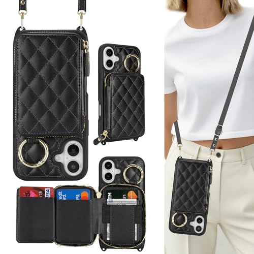 Coque iPhone 17 antichoc noire eviter les chutes avec cordon collier et anneau