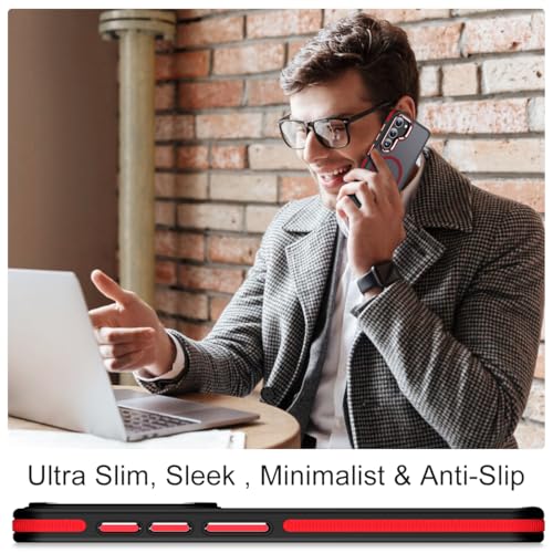 Image of MALEWOLF Case for Samsung Galaxy S23 Plus, Compatible with Magsafe, Magnetic Case with Anti-Slip Edge, Shockproof Translucent Color Cover for Galaxy S23+ 5G (Black /Red)