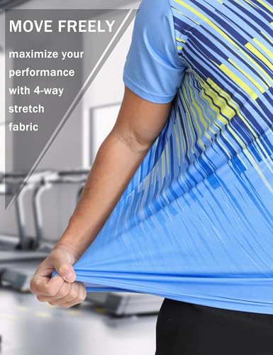 APTRO T Shirt de Sport pour Homme, Couleur dégradée, Tissu élastique et Respirant, t -Shirt d'été Mouvement Bleu L – vue 4