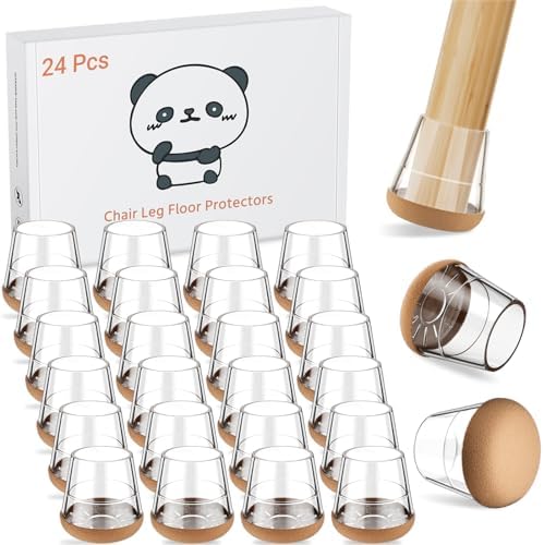 Meldel 24 Stück Stuhlbeinkappen Extra klein - Transparent Silikon Schutzkappen Für Stuhlbeine - Mit verschleißfestem Filzkissen Beseitigen Sie Geräusche und Anti-Kratzer (Rund 15mm
