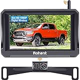 Wireless Backup Camera with 5 Inch Monitor, Rohent R3 HD 1080P Bluetooth Backup Camera Stable Digital Signal for Trucks Cars Campers License Plate Hitch Rear View Camera with Fan-Shaped Metal Design