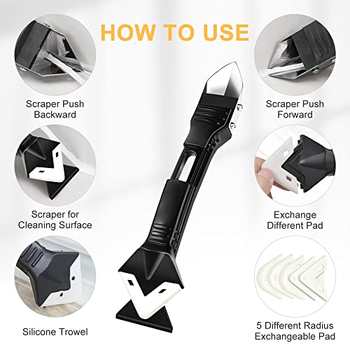 image for Gadom 3 in 1 Caulking Tool Kit, Silicone Sealant Tool Finishing Grout 