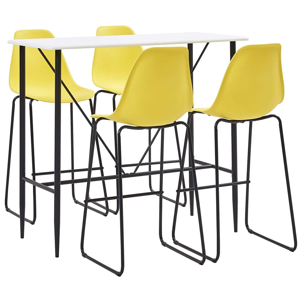HINSD 5 Piece Bar Set Plastic Yellow-Bar table:-Colour: White
