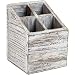 Pencil Pen Holder – 4-Slot Rustic Wood Desk Storage Organizer Caddy for Office, Work and School Stationery Supplies, Natural Wood, 5.25 x 4 x 4 Inches
