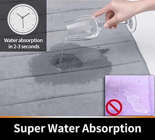 Yimobra Memory Foam Bath Mat, Soft and Comfortable, Super Water Absorption, Non-Slip, Thick, Machine Wash, Easier to Dry for Bathroom Floor Rug (92 x 61 cm, Grey)