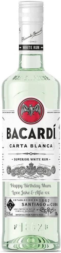Personalised Engraved Bottle of Bacardi Carta Blanca White Rum 70cl | Add Your Own Message, Laser Etched onto the Glass | Up to 40 Characters, Choice of Font | 37.5% ABV | 18+ (No Gift Box)