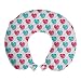 ABAKUHAUS San Valentino Cuscino da Viaggio, Poly Art Style Cuori, Accessorio in Schiuma di Memoria per Viaggio, 30 cm x 30 cm, Magenta Turchese e Bianco