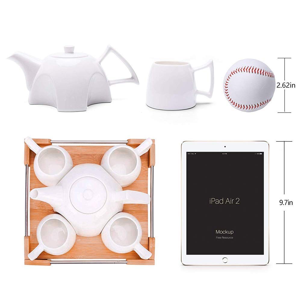 Set di tazzine da caffè in porcellana, set con tazza e piattino, teiera in ceramica, set di tazze da caffè, mini set da tè in porcellana for bere tè, latte, caffè espresso o acqua, inclusa teiera bian