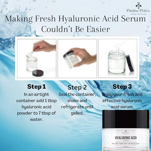 Image of Pure Hyaluronic Acid Serum Powder | 100% NATURAL | High Molecular Weight (800KDA) | Pharma Grade | Intense Hydration, Glowing Skin & Fine Lines | Makes 500 ml of anti aging Hyaluronic Acid serum For Women & Men with Dry, Normal & Oily Skin -5 g