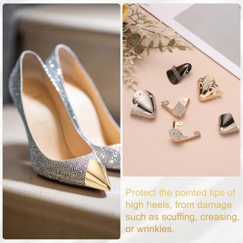 Image of uxcell 6Pcs Metal Shoes Pointed Protector High Heel Toe Caps Cover Durable Shoe Tip Cover Pointed Shoe Head Tips Cap for Shoe Protection Repair, Shoe Protection (Gold /Silver /Black, 30mm)