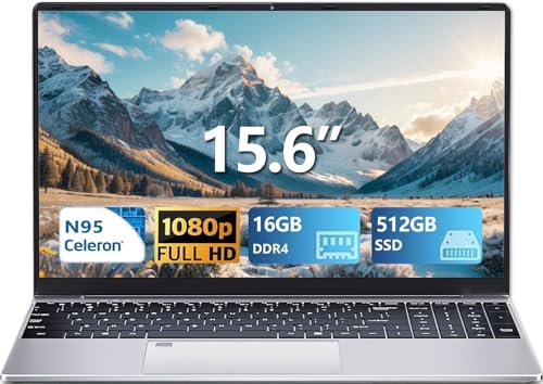 Image of 15.6 Inch Laptop, Gaming Laptop N95 Processor(Up to 3.4GHz) 1920X1080 FHD IPS Screen, laptops Computer 16GB DDR4 512GB SSD 180Open Angle Fingerprint Unlock Backlit Keyboard WiFi for Business Student