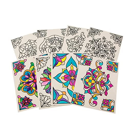 S&S Worldwide Color-Your-Own Stained Glass Window Clings. Use Markers, Or Glass Stain. No-Adhesive Static Cling, Repositionable, Raised Lines, 3 Ea Of 8 Designs. Center Approx. 7" To 8". Pack Of 24. #TOP4