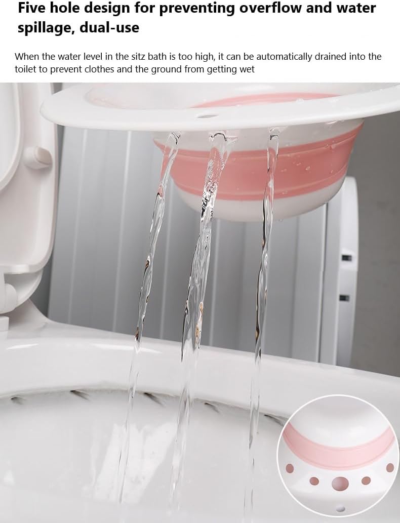 Bath for Hemorrhoids - Sitz Bath for Toilet Seat - Foldable Sitz Bath for Postpartum Care, for Soothes Hemorrhoids & Perineum, Cleanse Vagina & Anal（Pink） Pink