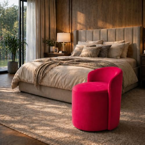 Image of Jaico Wood Seating mudda Puffy Stool Chair for Living Room, Dressing Table, Office, Home Decor, Ottoman pouffes, Sofa Type, and Large .Ottoman and Chair Combined into one (Red)