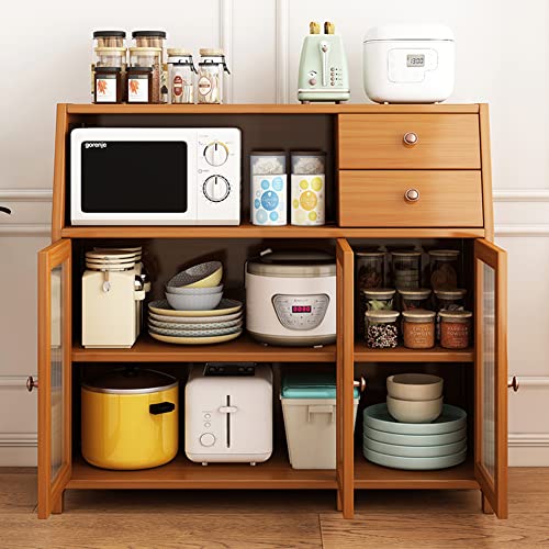 Baveke Sideboard Buffet Cabinet With Storage, Bamboo Kitchen Storage Cabinets, Cupboard Console Table & Accent Coffee Bar Cabinet With 2 Drawers For Dining Room Hallway Living Room, Brown #TOP1