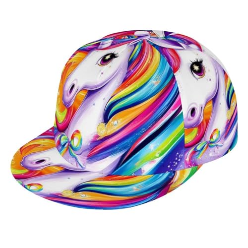 Unisex Adult Colorful Rainbow Unicorns Baseball Cap Snapback Dad Hat for Camping Golf Outdoor Activities, Fashionable Adjustable Snap Military Cap, One Size Fits Most