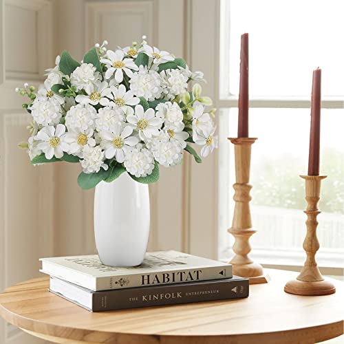 Xyxcmor Artificial Flowers 4Bundles Silk Hydrangea Flower Bouquets Fake Daisy Spring Flowers For Home Floral Arrangements Wedding Bouquet Table Centerpieces Office Party Decor(White) #TOP3