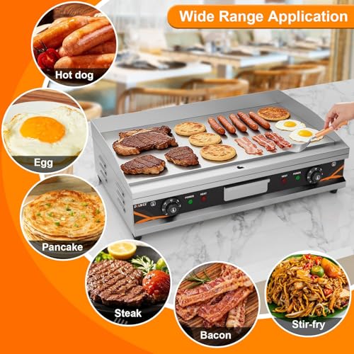 DULNICE Kommerzielle Grillplatte Elektrisch 73x47cm,4400W Edelstahl Elektrische Grillplatte Gastro Doppelte Temperaturkontrolle (50-300°C),Elektrogrill für Küche, Balkon, Garten
