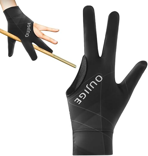 Proberos® 1Pc Snooker Glove, Billiard Gloves Left Hand Full Finger 3-Finger, Anti-Slip Patch Design, Breathable Fabric, Un...