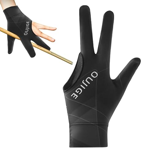 Proberos® 1Pc Snooker Glove, Billiard Gloves Left Hand Full Finger 3-Finger, Anti-Slip Patch Design, Breathable Fabric, Unisex, Smooth Striking Performance, Black,Billiards