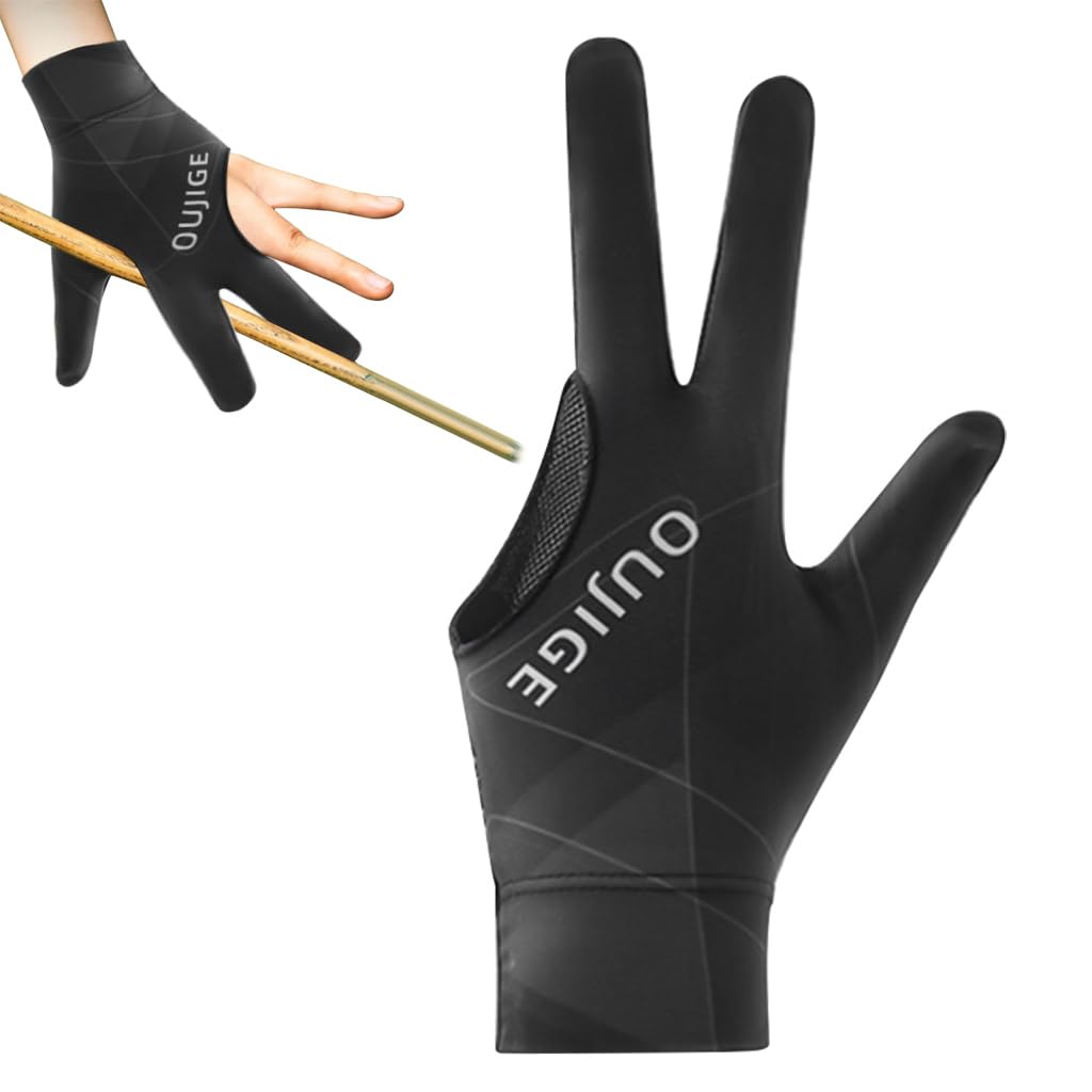 Proberos® 1Pc Snooker Glove, Billiard Gloves Left Hand Full Finger 3-Finger, Anti-Slip Patch Design, Breathable Fabric, Unisex, Smooth Striking Performance, Black-image-26