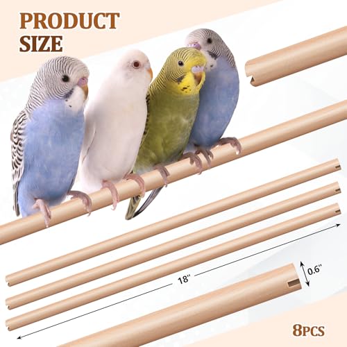 Image of Sintuff 8 Pcs Bird Perches for Cage Accessories, Wooden Perch Rods Replacement with Double Head Slots, 0.6 Inch Diameter Natural Wood Stand for Parrot Macaw Cockatoo Parakeet (18 Inches)