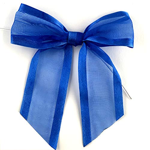 Pre-Tied Royal Blue Organza Bows - 4 1/2" Wide, Set Of 12, Craft Ribbon Bow, Satin Edge, Christmas, Veteran's Day, Wedding, Gift Basket, Birthday, Party Favors, Easter #TOP22