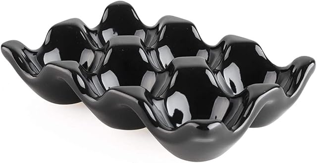 Egg Tray Ceramic Egg Holder Egg Storage Container Porcelain Dispenser Organizer Egg Station Anti-Slip 6 Grids Black,Ceramic Egg Holder
