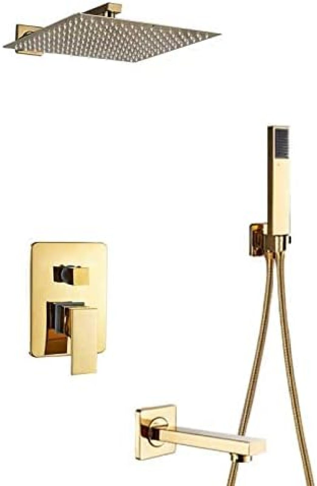 WXPGFEQ Golden Shower Set Square Rainfall Shower Faucet Wall Mount Bathroom Faucet Concealed Shower Mixer Set Bathtub tap,8 inch 3-Ways Valve,8 inch 3-Ways Valve,