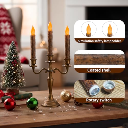 Image of 6PCS Primitive Taper Candle with Timer Remote Control,Real Wax Hand Dipped Rustic Flameless Candles Battery Operated for Halloween Christmas Country Home Decor Church
