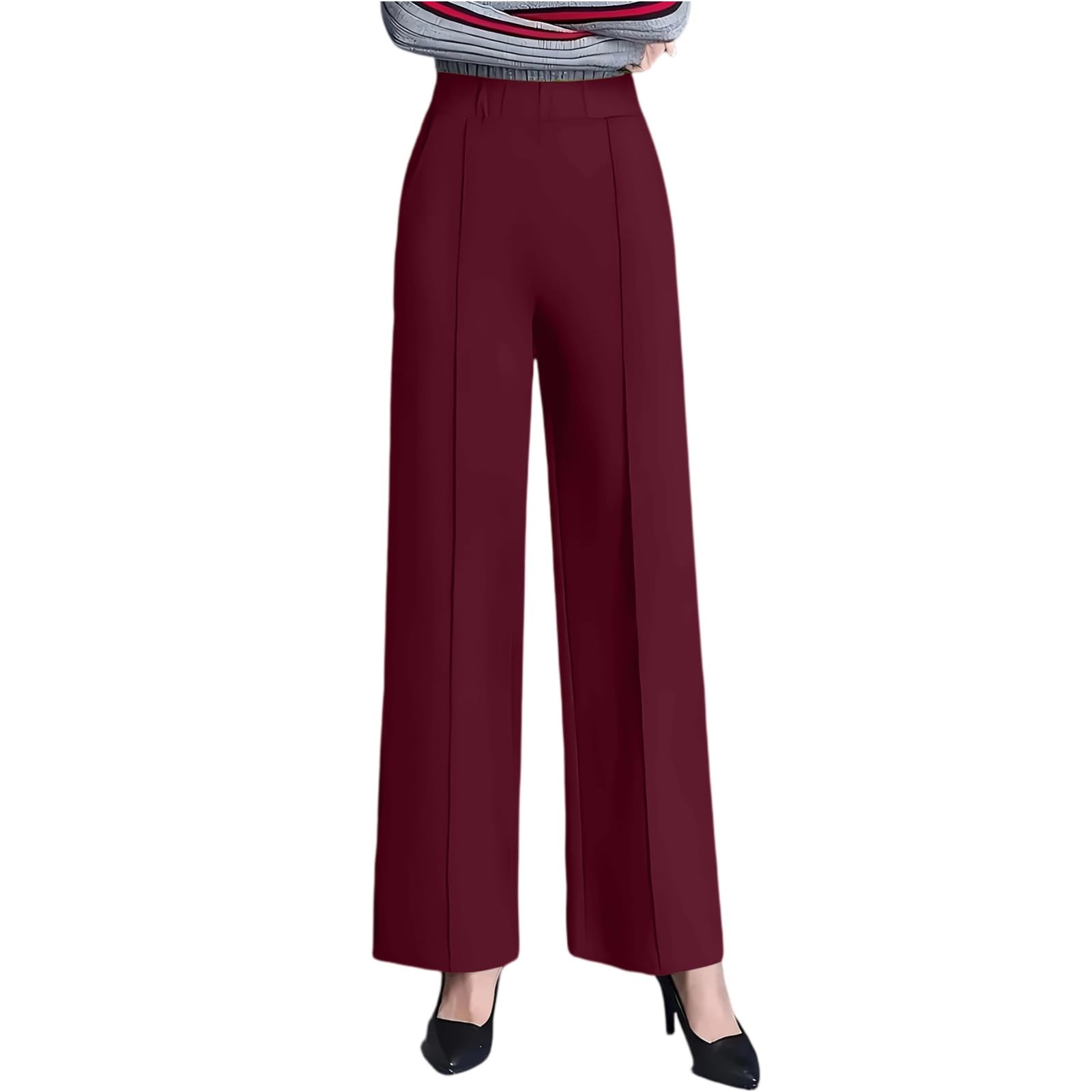 Work Pants Women Stretch Flowy Wide Leg Dress Pants Business Casual Elastic High Waist Comfy Slacks Work Office