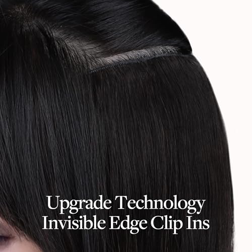 GOO GOO Invisi Edge Clip in Hair Extensions 18inch 130g 7Pcs Injected Seamless PU Clip in Hair Extensions, Virgin Real Human Hair, 1B Natural Black