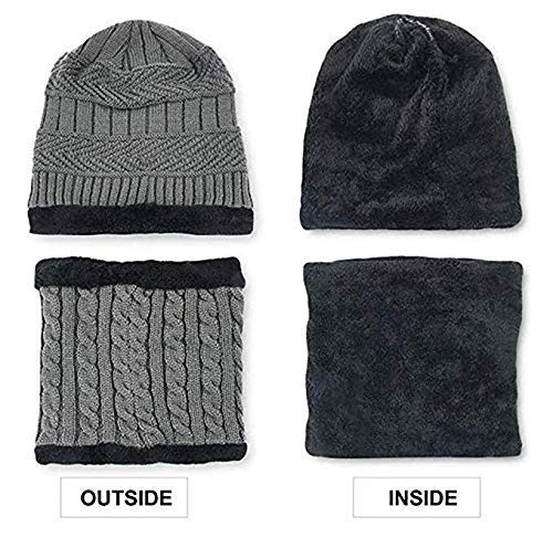 Dressify® Warm Knit Hats, Skull Cap with Neck Warmer Winter Wear Beanie Hats Scarf Set for Kids Boy's I Girl's Grey Color 3