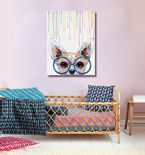 Sionoiur Dog Canvas Wall Art Puppy Print Pet Paintings Artwork Glasses Dog Colorful Poster Home Decoration Kids Bedroom Decor Framed 12X16 Inch #TOP6